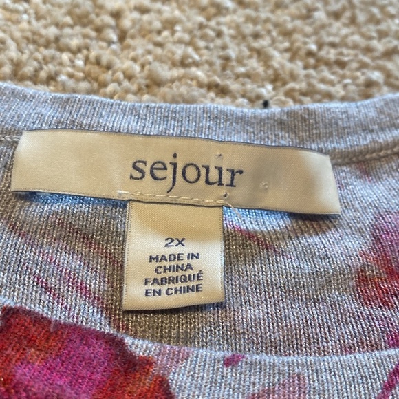 Sejour Batwing Oversized Slouchy Floral Sweater Gray Pink Size 2X - Picture 2 of 11